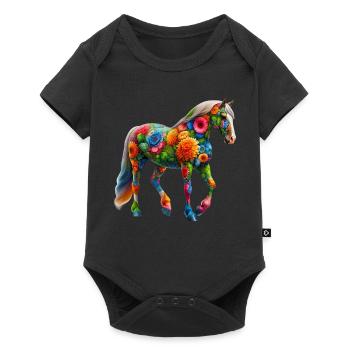 Cheval décoré de fleurs - Body à manches courtes Premium Bébé - noir - Devant