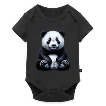 Panda - Baby Premium Kurzarmbody - Schwarz - Vorne
