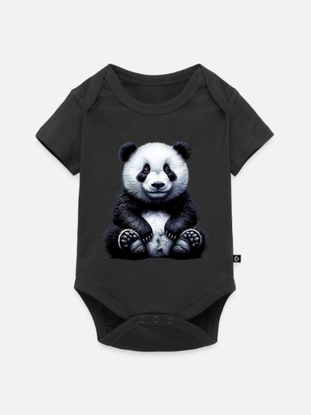 Panda - Baby Premium Kurzarmbody - Schwarz