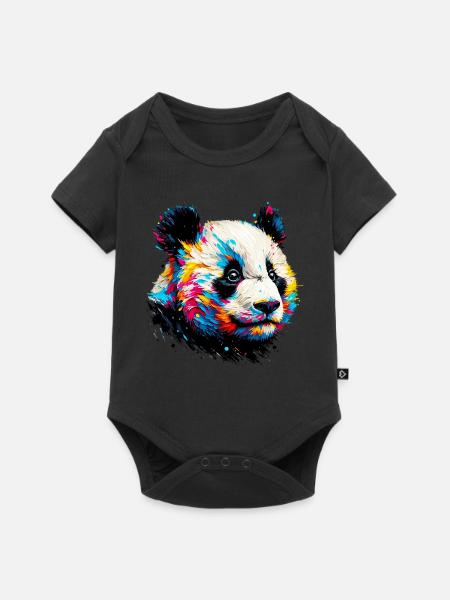 Panda - Baby Premium Kurzarmbody - Schwarz