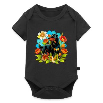 Beauceron Dog - ungekürzte Ohren Version - Baby Premium Kurzarmbody - Schwarz - Vorne