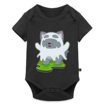 Katze Halloween Geist - Baby Premium Kurzarmbody - Schwarz - Vorne