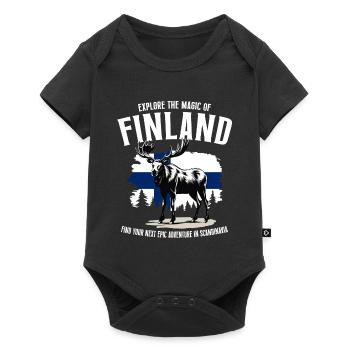 Finland Adventure : L’orignal et le drapeau finlandais - Body à manches courtes Premium Bébé - noir - Devant