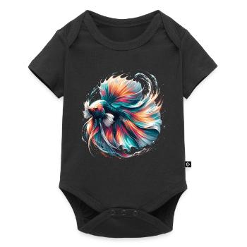 Leuchtender Betta Splendens, Kampffsich bunt - Baby Premium Kurzarmbody - Schwarz - Vorne