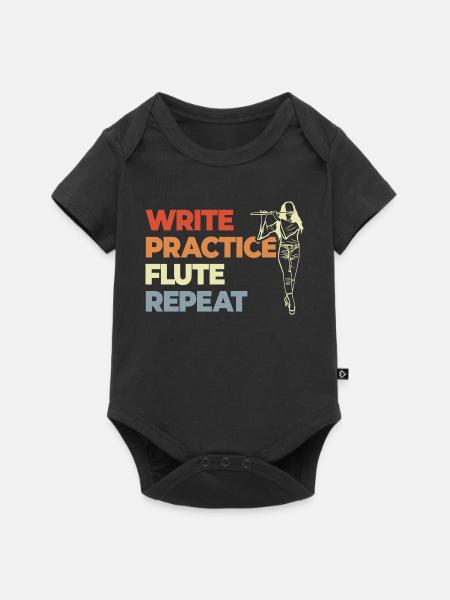 Write Practice Flute Repeat - Baby Premium Kurzarmbody - Schwarz