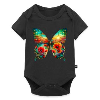 Butterfly flowers poppy poppy field - Baby Premium short-sleeve bodysuit - black - Front