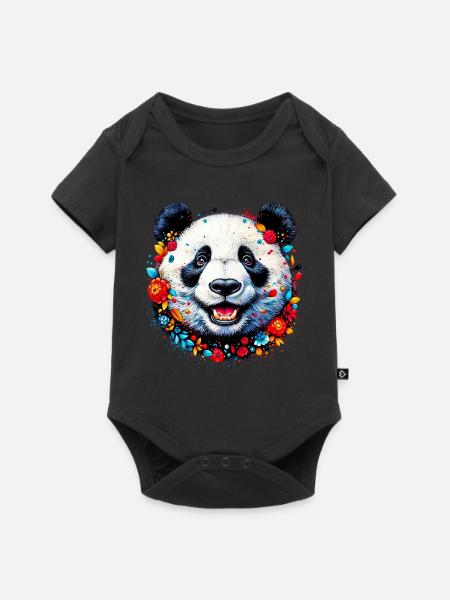 Panda - Baby Premium Kurzarmbody - Schwarz