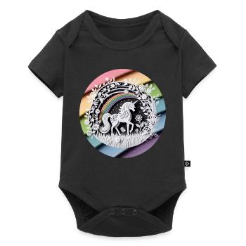 Mignon licorne arc-en-ciel papier découpé - Body à manches courtes Premium Bébé - noir - Devant