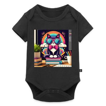 Studious cat with glasses - Baby Premium short-sleeve bodysuit - black - Front