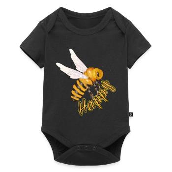 yellow Happy lettering with hand-drawn bee - Baby Premium short-sleeve bodysuit - black - Front