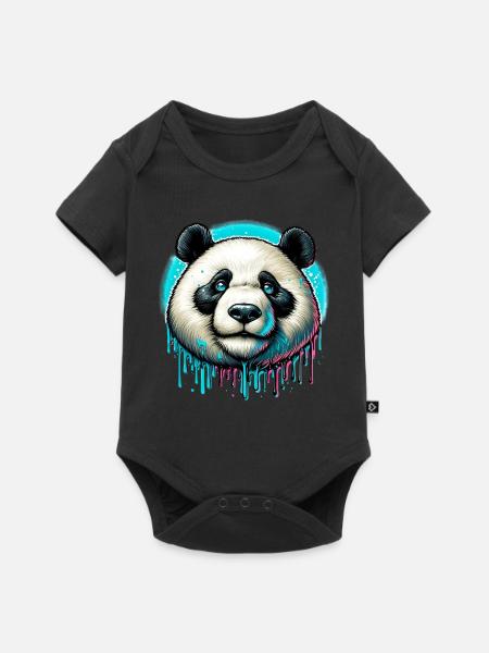Panda - Baby Premium Kurzarmbody - Schwarz