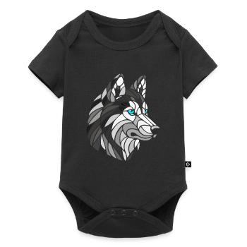 Black and White Husky with Blue Eyes, Geometric - Baby Premium short-sleeve bodysuit - black - Front