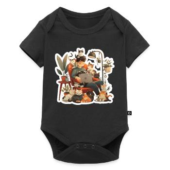 Katzenliebe Katzenbesitzer am Abend Homeoffice - Baby Premium Kurzarmbody - Schwarz - Vorne