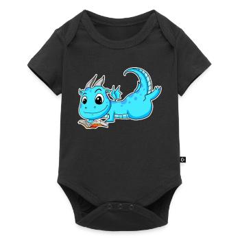 Drache Buch Lesen - Baby Premium Kurzarmbody - Schwarz - Vorne