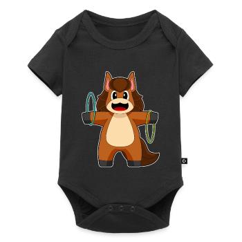 Pferd Fitnessreifen Workout Gymnastik - Baby Premium Kurzarmbody - Schwarz - Vorne
