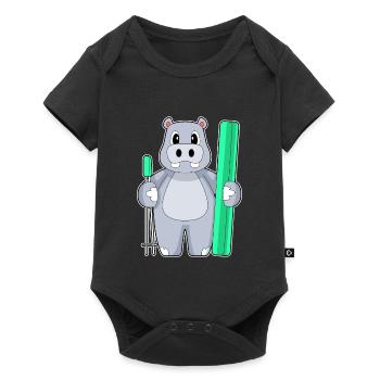 Nilpferd Skifahrer Ski Wintersport - Baby Premium Kurzarmbody - Schwarz - Vorne