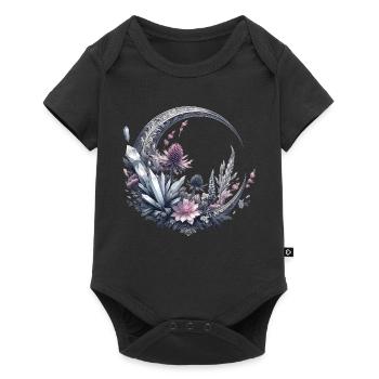 Crescent Moon in Silver, with Crystals and Flowers - Baby Premium short-sleeve bodysuit - black - Front