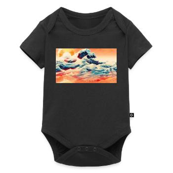 Vagues du coucher de soleil à Ukiyoe - Body à manches courtes Premium Bébé - noir - Devant
