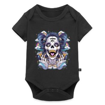 Glitzernder Skelettschädel mit Regenbogen - Baby Premium Kurzarmbody - Schwarz - Vorne