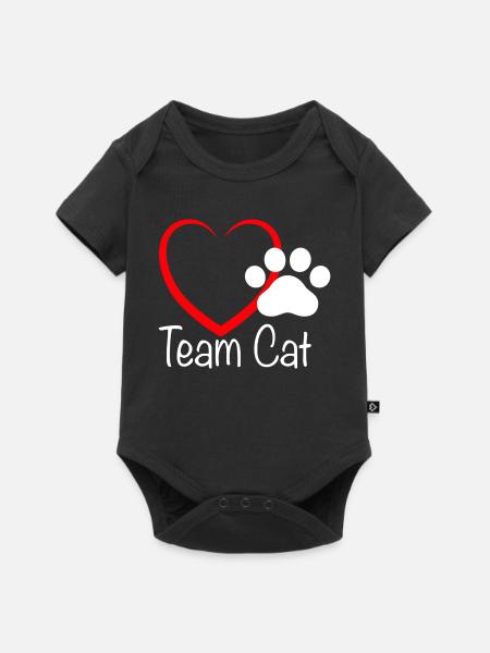 Team Cat mit Herzchen - Baby Premium Kurzarmbody - Schwarz