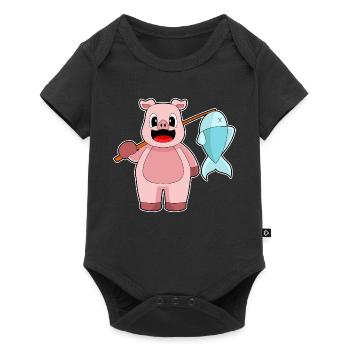 Pêche au poisson pêcheur cochon - Body à manches courtes Premium Bébé - noir - Devant