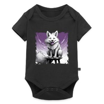 Bande dessinée Fox, riant, assis sur un tabouret | Affiche - Body à manches courtes Premium Bébé - noir - Devant