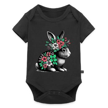 Lapin aux fleurs - Body à manches courtes Premium Bébé - noir - Devant