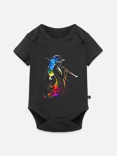 Flötenspielerin Retrowave - Baby Premium Kurzarmbody - Schwarz