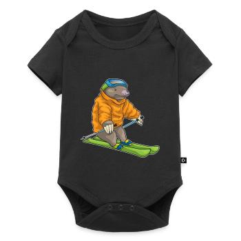 Maulwurf Skifahrer Ski - Baby Premium Kurzarmbody - Schwarz - Vorne