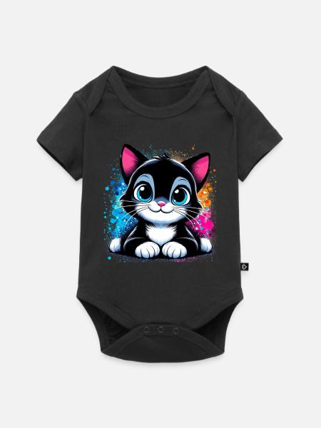 Kat - Premium babyrompertje met korte mouwen  - zwart