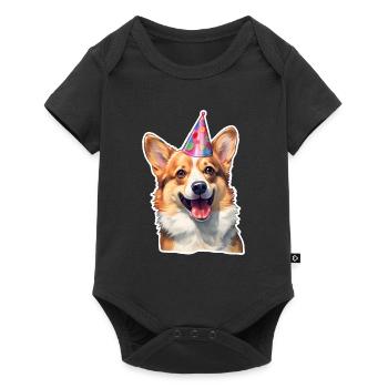 Corgi Party Hat Birthday - Baby Premium short-sleeve bodysuit - black - Front