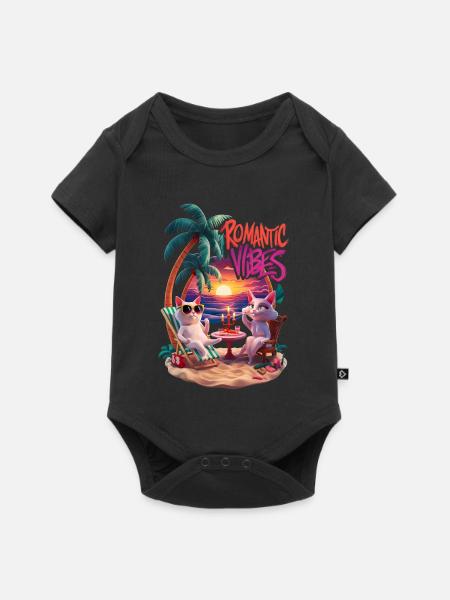 Romantischer Strandkater - Baby Premium Kurzarmbody - Schwarz