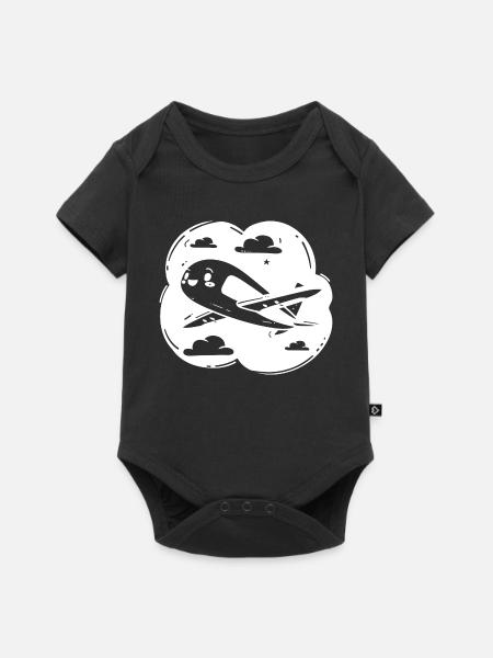 Propellerflugzeug Zeichnung - Baby Premium Kurzarmbody - Schwarz