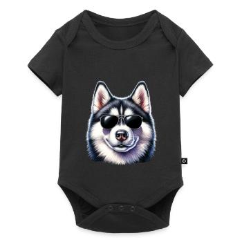 Cool husky with sunglasses - Baby Premium short-sleeve bodysuit - black - Front