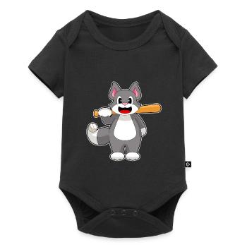 Katze Baseball Baseballschläger - Baby Premium Kurzarmbody - Schwarz - Vorne