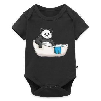Panda Baden Badewanne - Baby Premium Kurzarmbody - Schwarz - Vorne