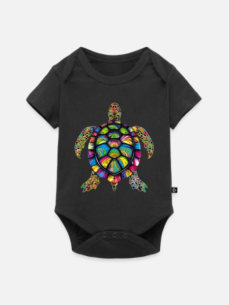 Schildkröte Bunt Popart Reptil Süße Schildkröten - Baby Premium Kurzarmbody - Schwarz