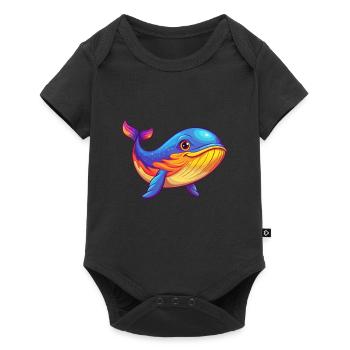 baleine bleue coloré kawaii dessin animé animal marin - Body à manches courtes Premium Bébé - noir - Devant