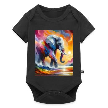 Lebendiger Elefant Splash Bunte Sonnenaufgangsfantasie - Baby Premium Kurzarmbody - Schwarz - Vorne