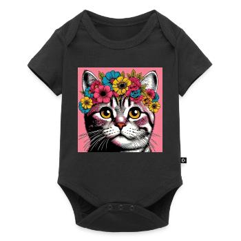 Chat avec des fleurs - Body à manches courtes Premium Bébé - noir - Devant