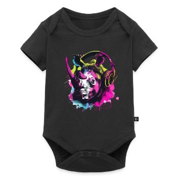 Rhino Rhinos Rhinoceros Head with Headphones - Baby Premium short-sleeve bodysuit - black - Front