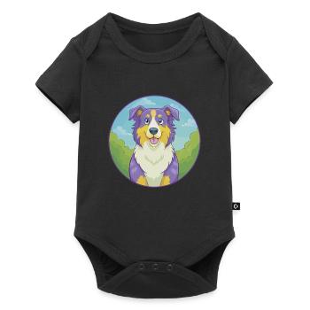 Australian Shepherd Dog Cute Kawaii Cartoon Animal - Baby Premium short-sleeve bodysuit - black - Front