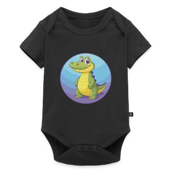 Crocodile Mignon Kawaii Dessin animé Clipart Animal de compagnie - Body à manches courtes Premium Bébé - noir - Devant
