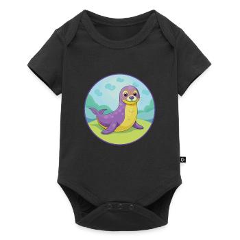phoque mignon Kawaii dessin animé Clipart animal de compagnie - Body à manches courtes Premium Bébé - noir - Devant