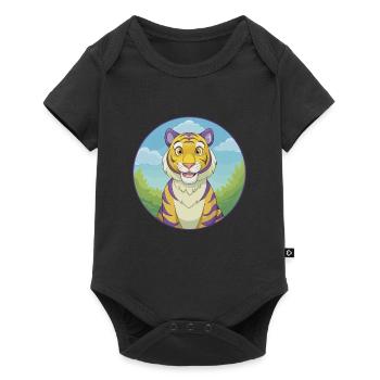 tigre mignon kawaii dessin animé clipart animal de compagnie - Body à manches courtes Premium Bébé - noir - Devant