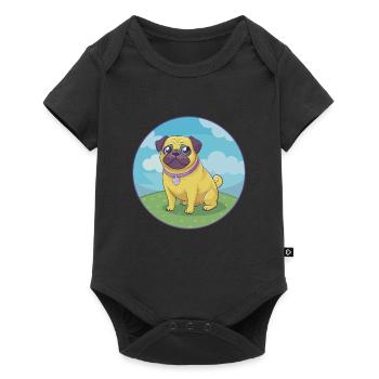 Carlin Chien Mignon Kawaii Dessin animé Clipart Animal Animal de compagnie - Body à manches courtes Premium Bébé - noir - Devant