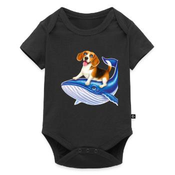 Funny comical cartoon of a Beagle riding a whale - Baby Premium short-sleeve bodysuit - black - Front