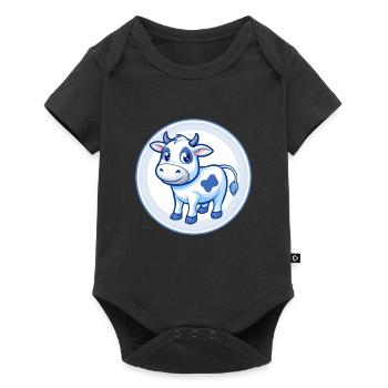 Vache Bleu Mignon Kawaii Dessin Animé Personnage Clipart Animal de compagnie - Body à manches courtes Premium Bébé - noir - Devant