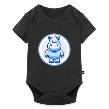 Nilpferd Blau Kawaii Cartoon Figur Clipart Haustier - Baby Premium Kurzarmbody - Schwarz - Vorne