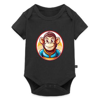 Chimpanzé Drôle Kawaii Dessin animé Clipart Animal de compagnie - Body à manches courtes Premium Bébé - noir - Devant